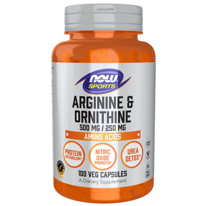 NOW Foods Arginine & Ornithine 500 mg / 250 mg - 100 Veg Capsules