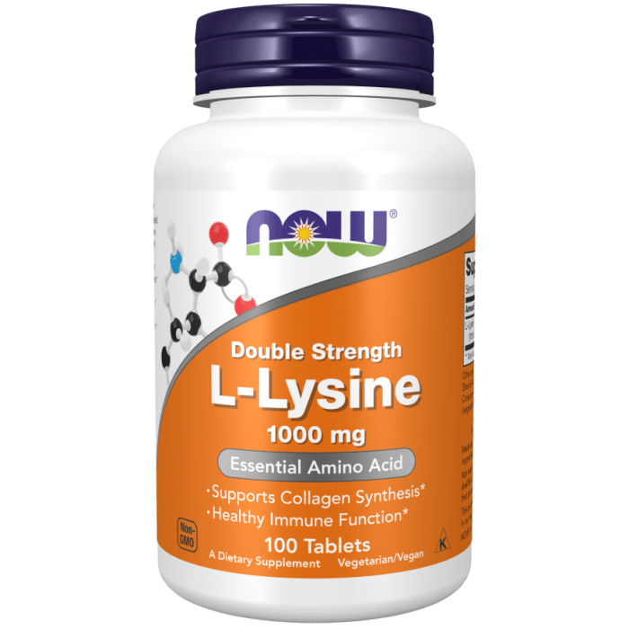 NOW Foods L-Lysine, Double Strength 1000 mg - 100 Tablets