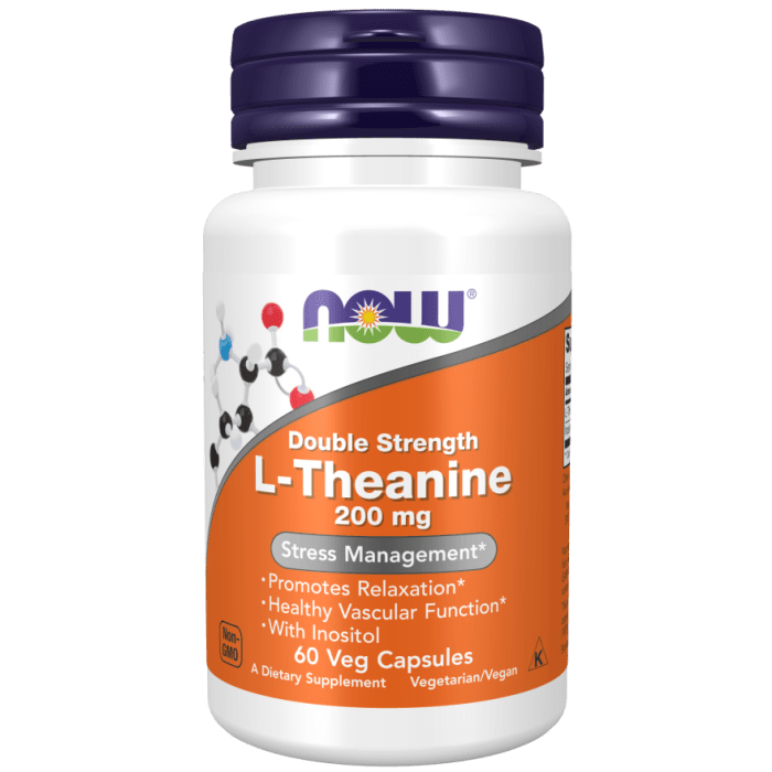 NOW Foods L-Theanine, Double Strength 200 mg - 60 Veg Capsules