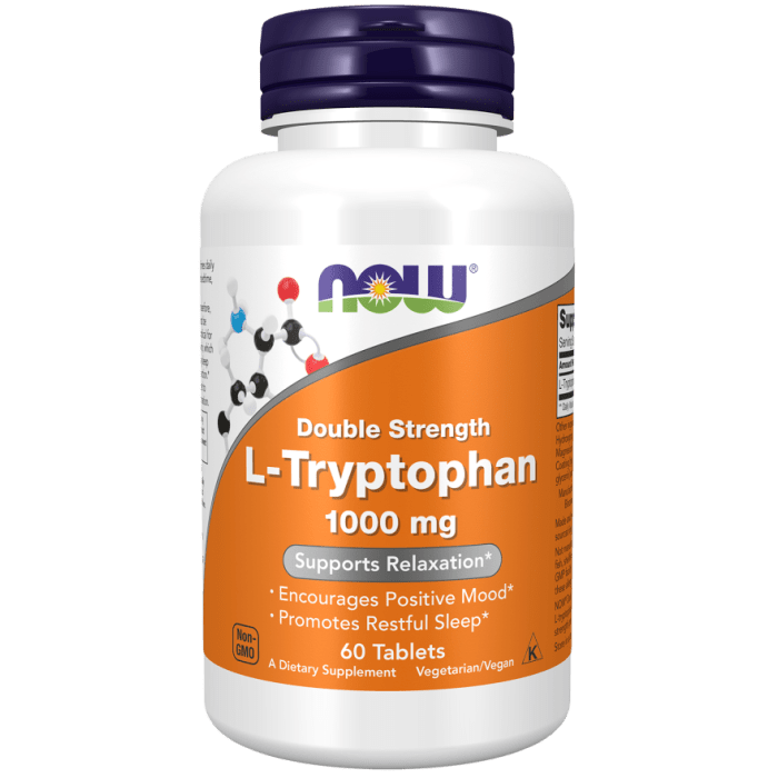 NOW Foods L-Tryptophan, Double Strength 1000 mg - 60 Tablets