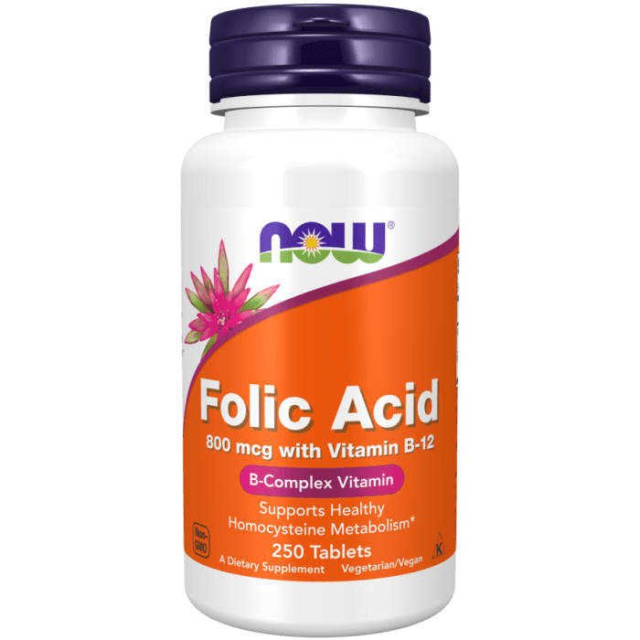 NOW Foods Folic Acid 800 mcg with Vitamin B-12 - 250 Tablets