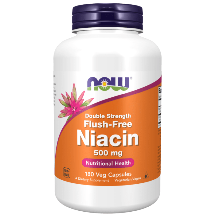 NOW Foods Niacin 500 mg, Double Strength Flush-Free - 180 Veg Capsules