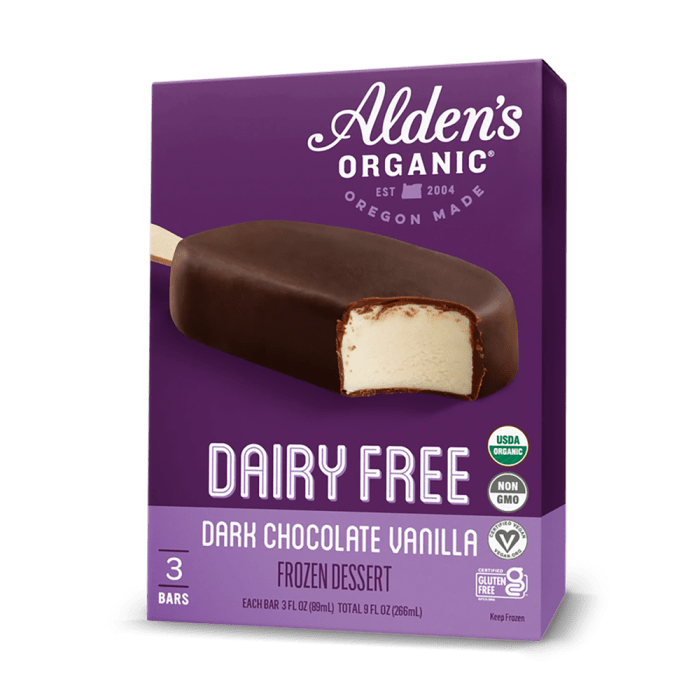 Alden’s Organic Dark Chocolate Vanilla Ice Cream Bar, 9oz.