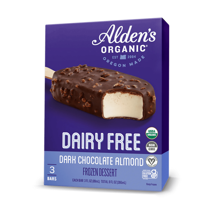 Aldens' Organic Dairy Free Dark Chocolate Almond Ice Cream Bar, 9oz.