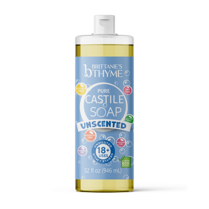 Brittanie's Thyme Pure Castile Hand and Body Soap Unscented, 32oz.