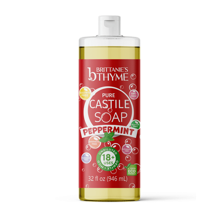 Brittanie's Thyme Peppermint Pure Castile Liquid Soap, 32oz.