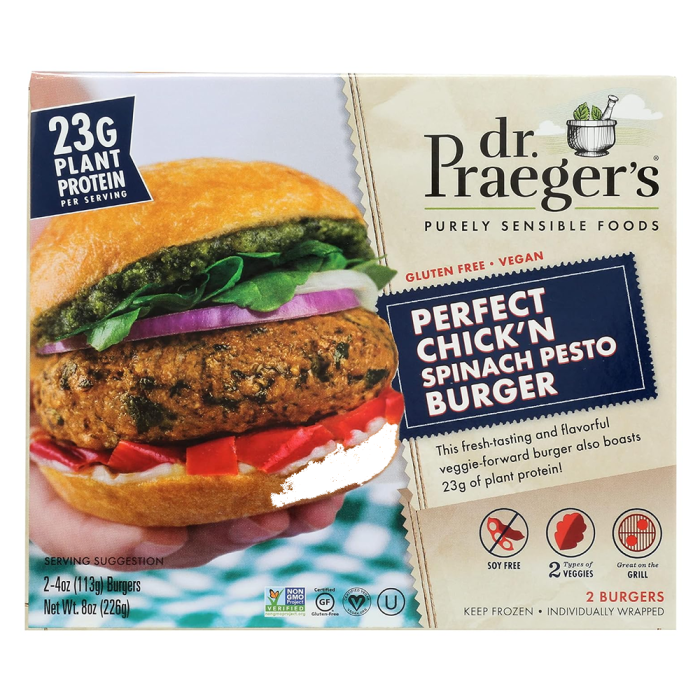 Dr. Praeger's Perfect Chick'n Spinach Pesto Burger, 8oz.