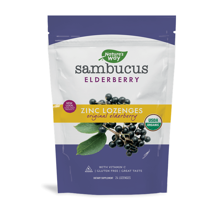 Nature's Way Sambucus Elderberry Zinc Lozenges, Elderberry, 24 Lozenges