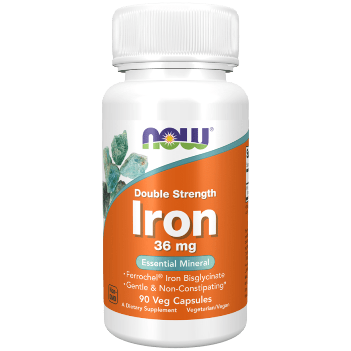 NOW Foods Iron 36 mg, Double Strength - 90 Veg Capsules