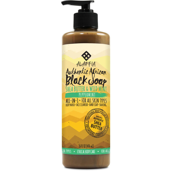 Alaffia Authentic African Black Soap, Peppermint, 16 fl. oz.