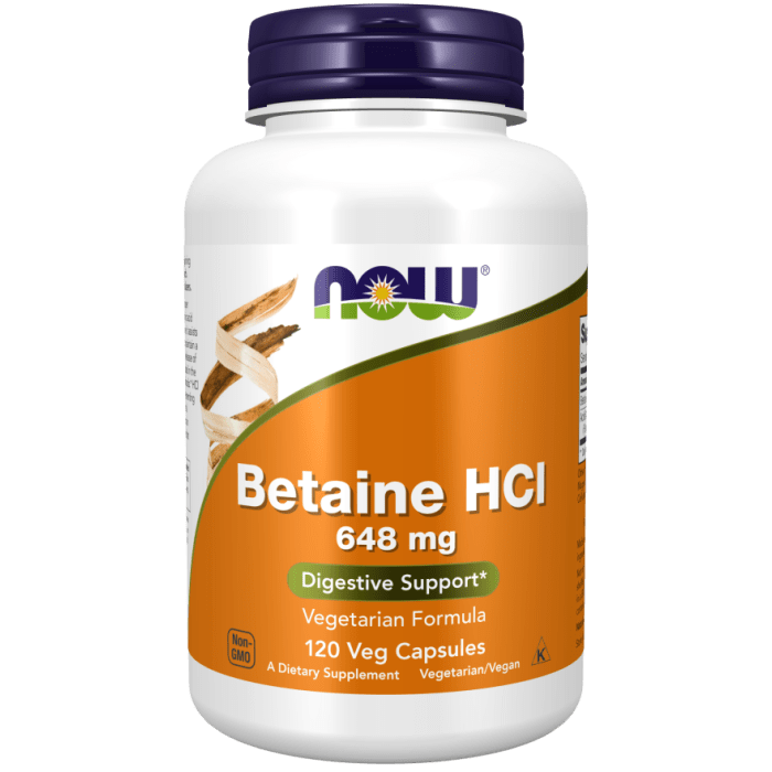 NOW Foods Betaine HCl 648 mg - 120 Veg Capsules