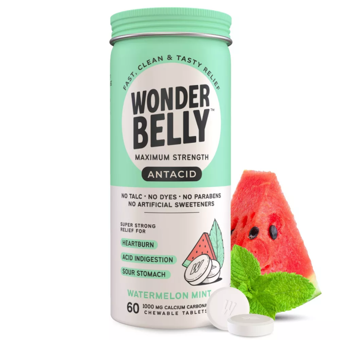 Wonderbelly Maximum Strength Watermelon Mint Antacids, 60 count