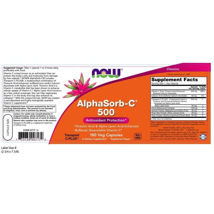 NOW Foods AlphaSorb-C® 500 - 180 Veg Capsules