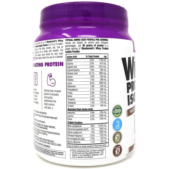 Bluebonnet Whey Protein Isolate Chocolate, 1 lb.