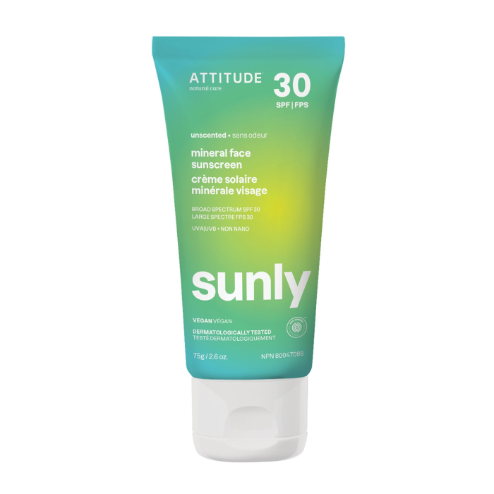 Attitude Mineral Face Sunscreen SPF 30 Unscented, 2.6oz.