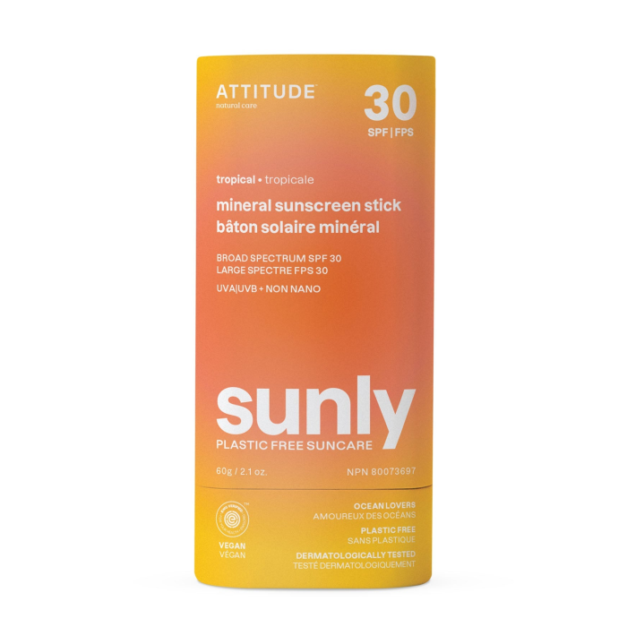 Attitude Mineral Sunscreen Stick SPF 30 Tropical, 2.1oz.