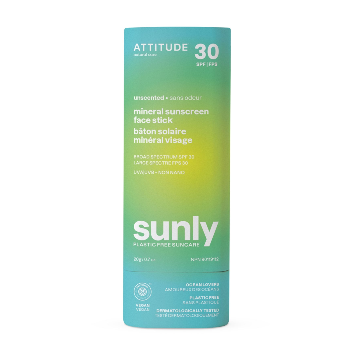 Attitude Mineral Sunscreen Face Stick SPF 30 Unscented, 0.7oz.