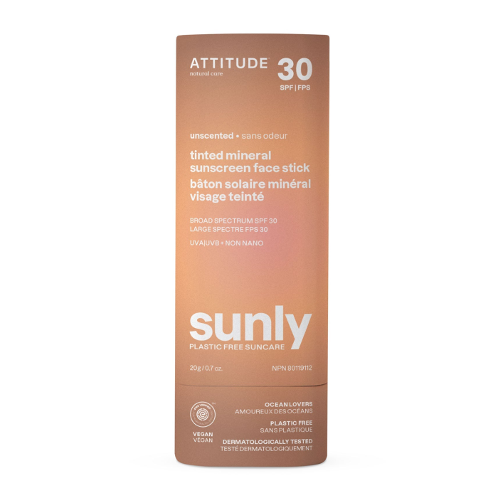 Attitude Tinted Mineral Sunscreen Face Stick SPF 30 Unscented, 0.7oz.