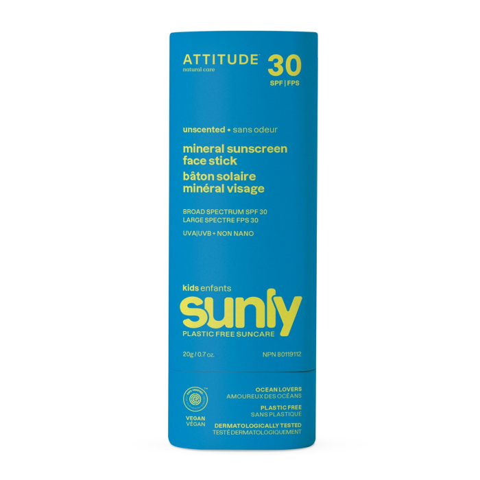 Attitude Kids Mineral Sunscreen Face Stick SPF 30 Unscented, 0.7oz.