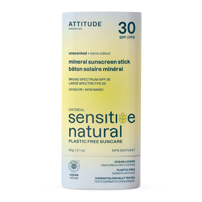 Attitude Mineral Sunscreen Stick for Sensitive Skin Unscented, 2.1oz.