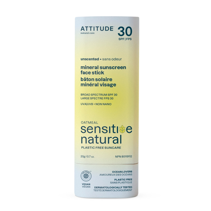 Attitude Mineral Sunscreen Face Stick for Sensitive Skin Unscented, 0.7oz.