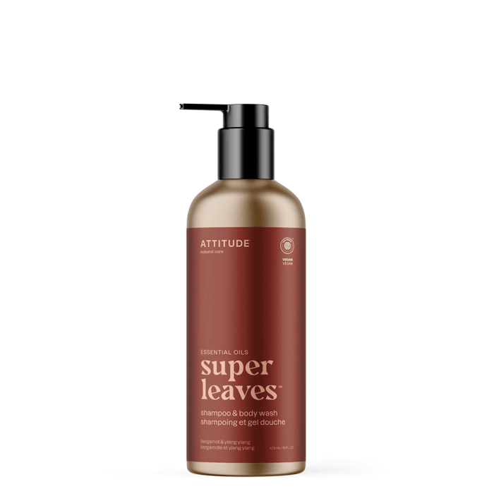 Attitude Super Leaves 2in1 Shampoo & Body Wash Bergamot & Ylang Ylang, 16oz.