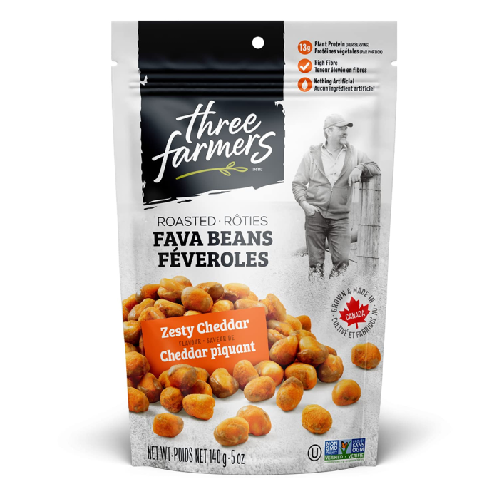 Three Farmers Roasted Zesty Cheddar Roasted Fava Beans, 5oz.