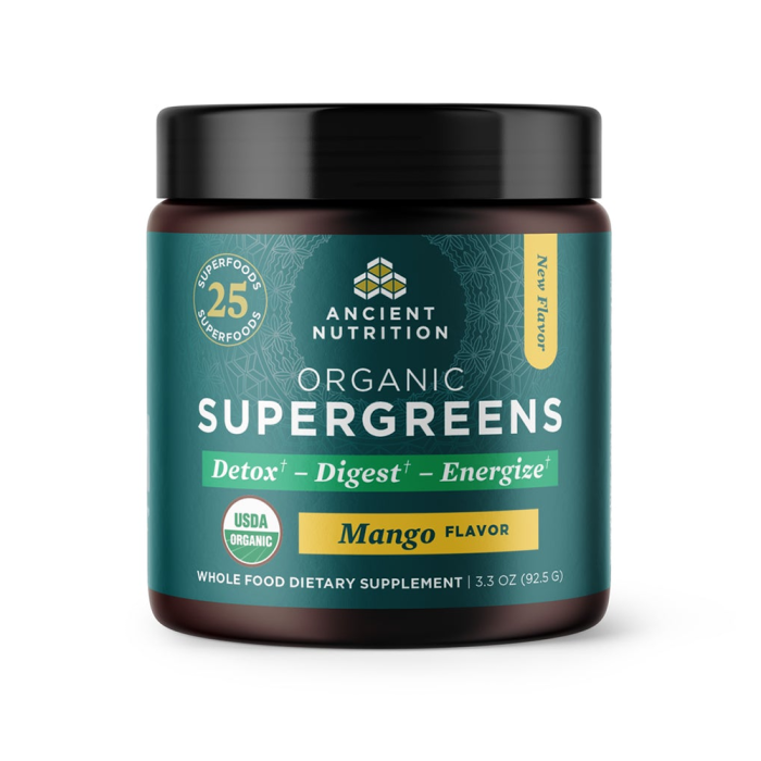 Ancient Nutrition Organic SuperGreens Mango Powder, 3.3oz.