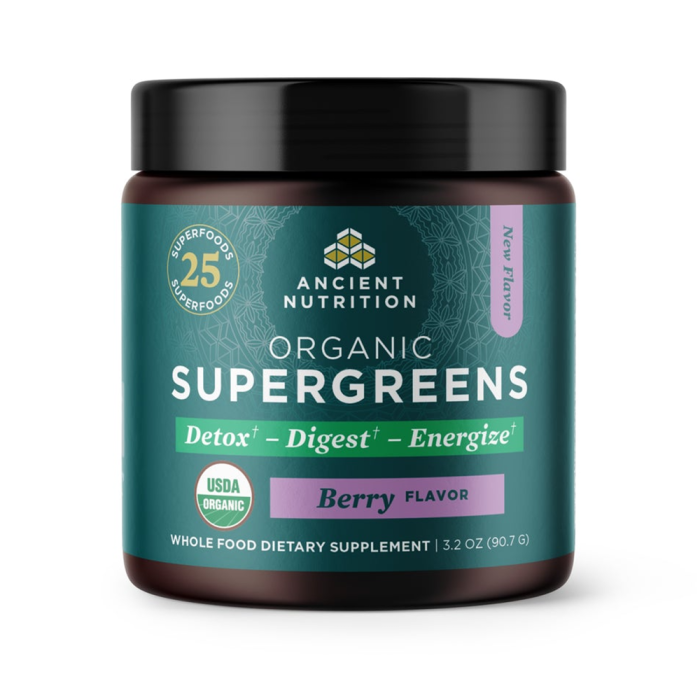 Ancient Nutrition Organic SuperGreens Berry Powder, 3.2oz.