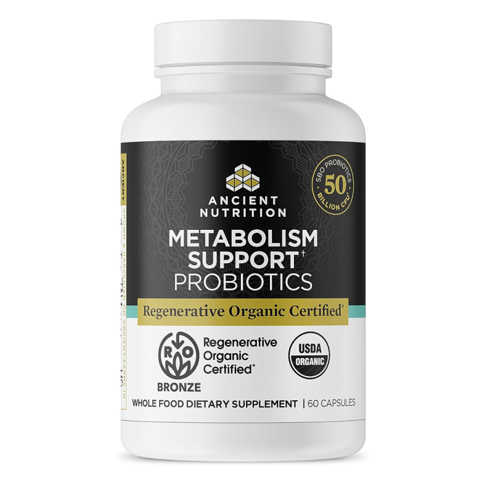 Ancient Nutrition Regenerative Organic Certified Probiotics Metabolism Support 50B, 60 Capsules