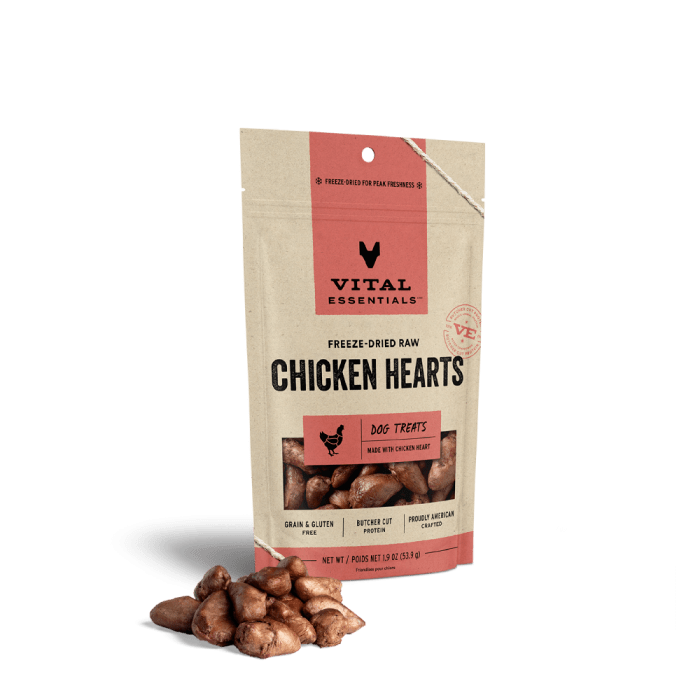 Vital Essentials Freeze Dried Chicken Heart Dog Treats, 1.9oz