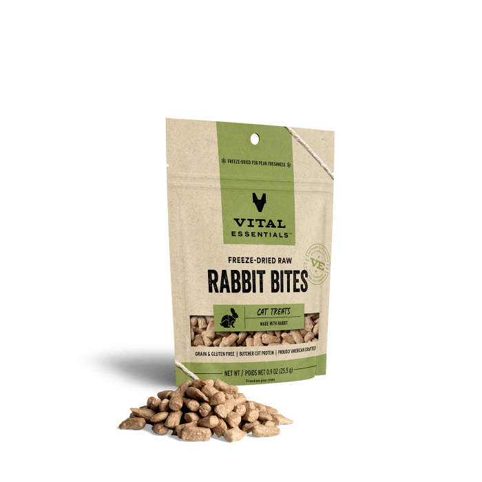 Vital Essentials Freeze-Dried Raw Cat Treats Rabbit Bites, 0.9oz.