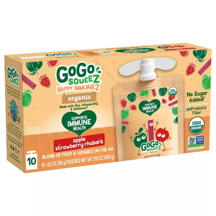 GoGo Squeez Happy Immunez Organic Apple Strawberry Rhubarb, 32oz.