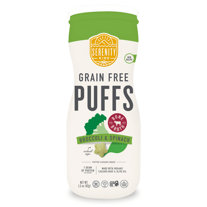 Serenity Kids Grain Free Puffs Broccoli & Spinach, 1.5oz.