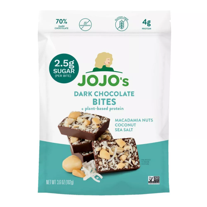 Jojo's Dark Chocolate Bites Macadamia Nuts, 3.6oz.