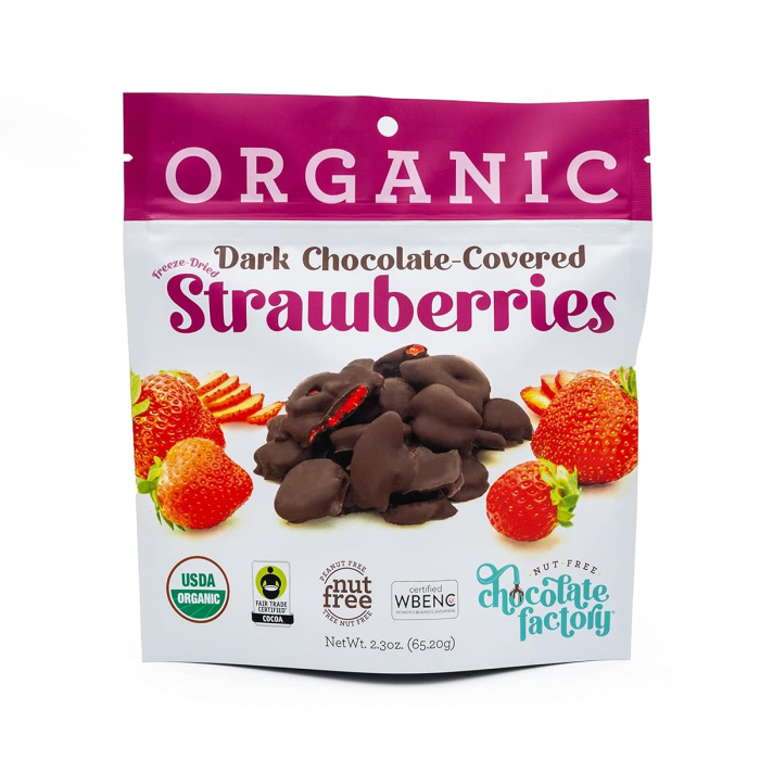 Nut Free Chocolate Factory Organic Dark Chocolate Covered Strawberries, 2.3oz.