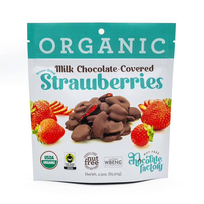 Nut Free Chocolate Factory Organic Milk Chocolate Covered Strawberries, 2.3oz.