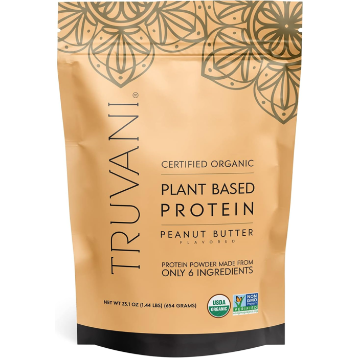 Truvani Organic Plant Based Protein Powder Peanut Butter, 20 Servings - 23.1oz.