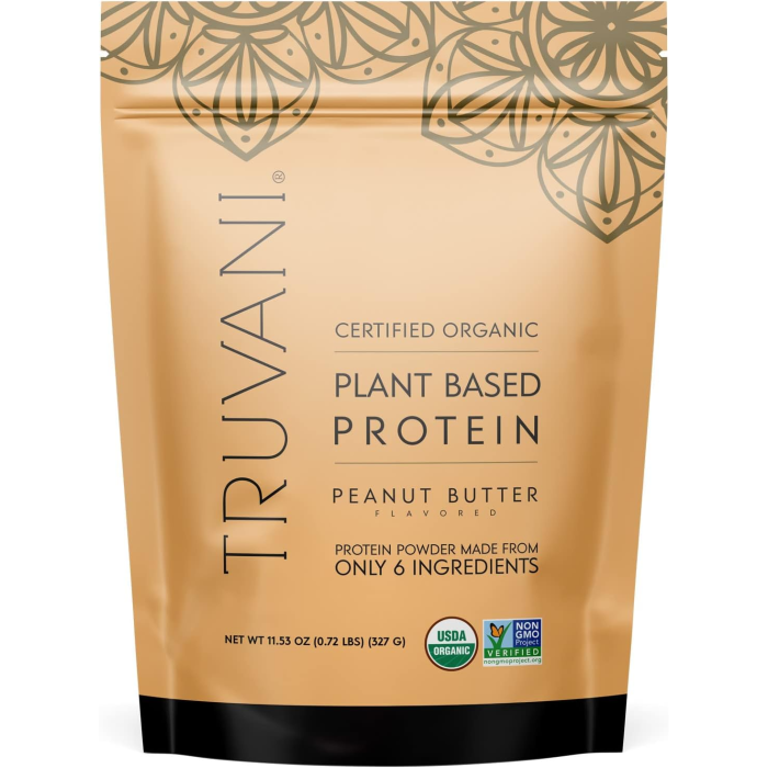 Truvani Organic Plant Based Protein Powder Peanut Butter, 10 Servings - 11.53oz.