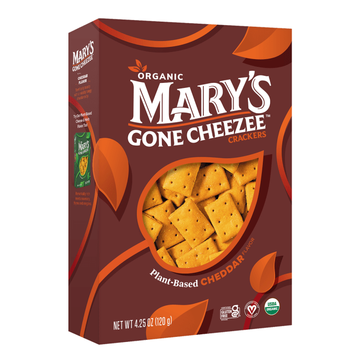 Mary's Gone Crackers Cheezee Plant-Based Cheddar Crackers, 4.25oz.