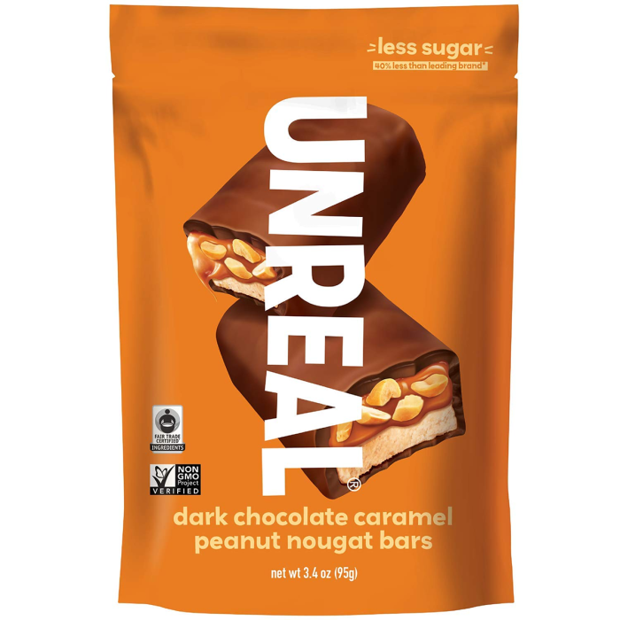 Unreal Dark Chocolate Caramel Peanut Nougat Bars, 3.4 oz.