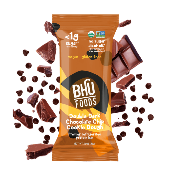 Bhu Foods Protein Bar Double Dark Chocolate Chip Cookie Dough, 1.6oz.