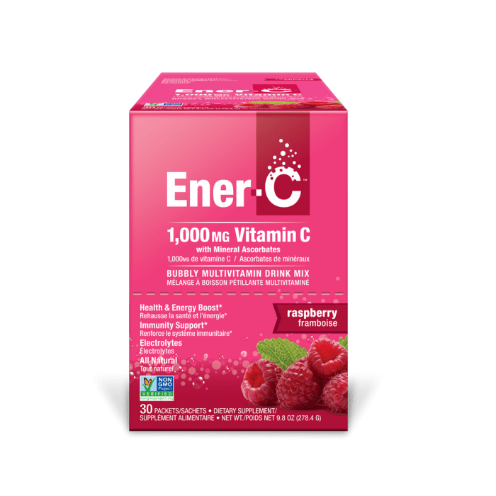 Ener-C Raspberry 1000mg Vitamin C Multivitamin Drink Mix Powder, 30 Packets