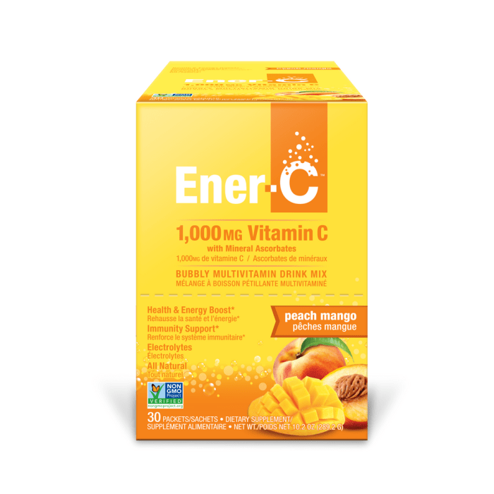 Ener-C Peach Mango 1000mg Vitamin C Multivitamin Drink Mix Powder, 30 Packets