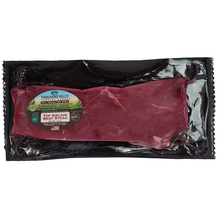 Thousand Hills Lifetime Grazed Grass Fed Beef Top Sirloin Steak, 12oz.