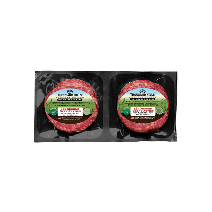 Thousand Hills Lifetime Grazed Grass Fed Ground Beef Patties 2 Pack, 10.66oz.