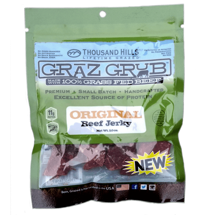 Thousand Hills Lifetime Grazed Grass Fed Original Beef Jerky, 2oz.