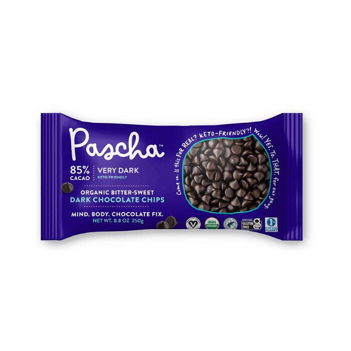 Pascha Extra Bitter-Sweet Dark Chocolate Chips 85%, 7 oz.