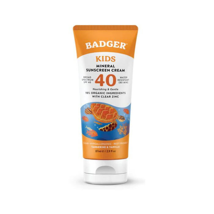 Badger Kids Mineral Sunscreen Cream Tangerine & Vanilla SPF 40, 2.9 fl. oz.