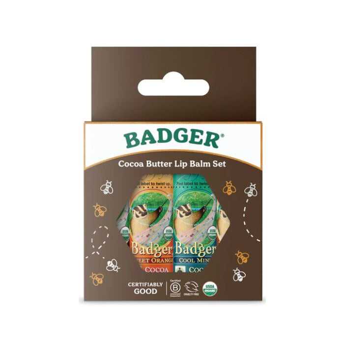 Badger Cocoa Butter Lip Balms, 4 pack